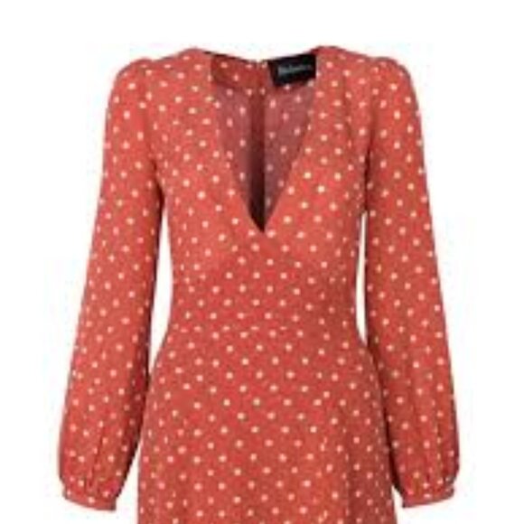 Réalisation Par Kate Polka Dot Silk Deep-V Mini Dress in Rust Spot Size XS - Picture 1 of 6